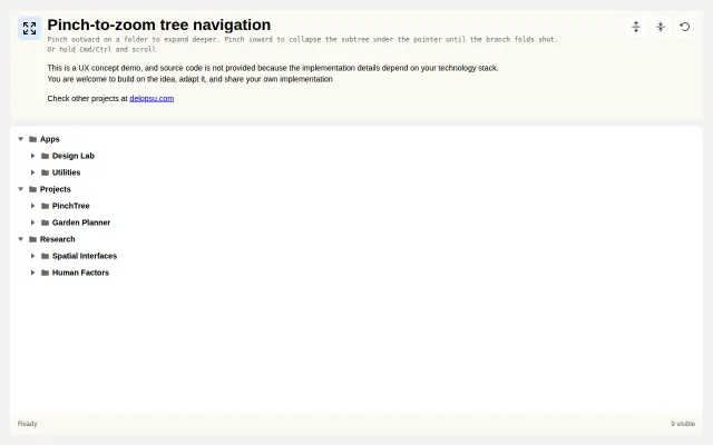 Pinch-to-zoom tree navigation