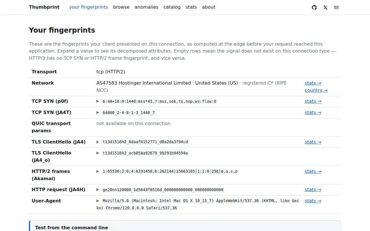 Thumbprint – A network fingerprint observatory