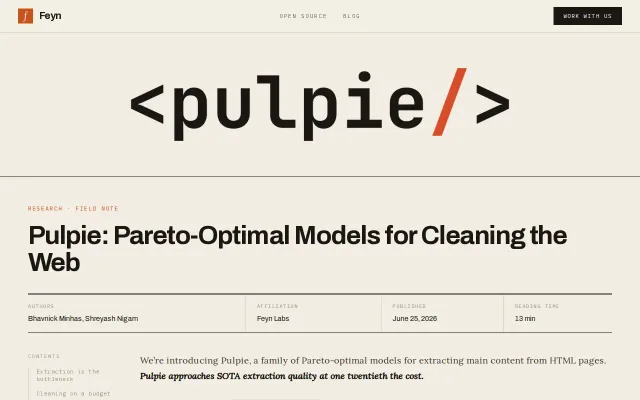 Pulpie – Pareto-Optimal Models for Cleaning the Web