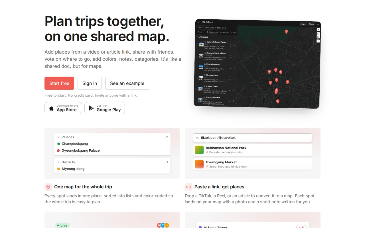 Places - Google Docs for maps with auto-import from articles and videos