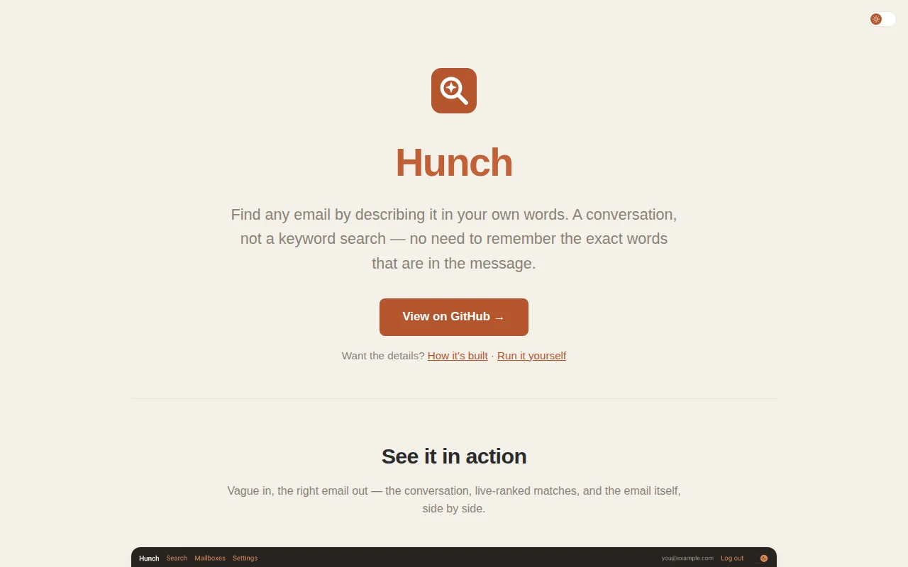 Hunch, search your email by a hunch; with a conversation