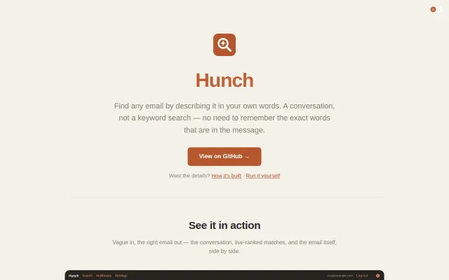 Hunch, search your email by a hunch; with a conversation