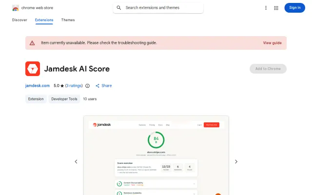 AI Score Chrome extension, measure how AI agents read your docs site