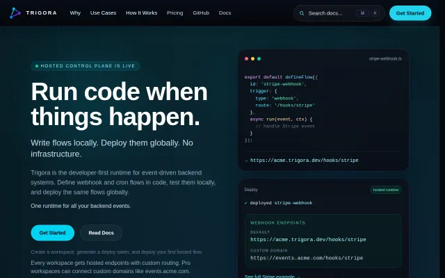 Trigora – A hosted runtime for event-driven TypeScript workflows