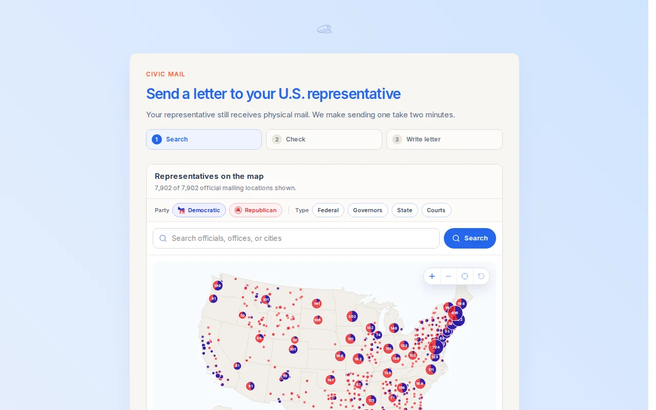 Send physical letters to U.S. representatives, Civic Mail
