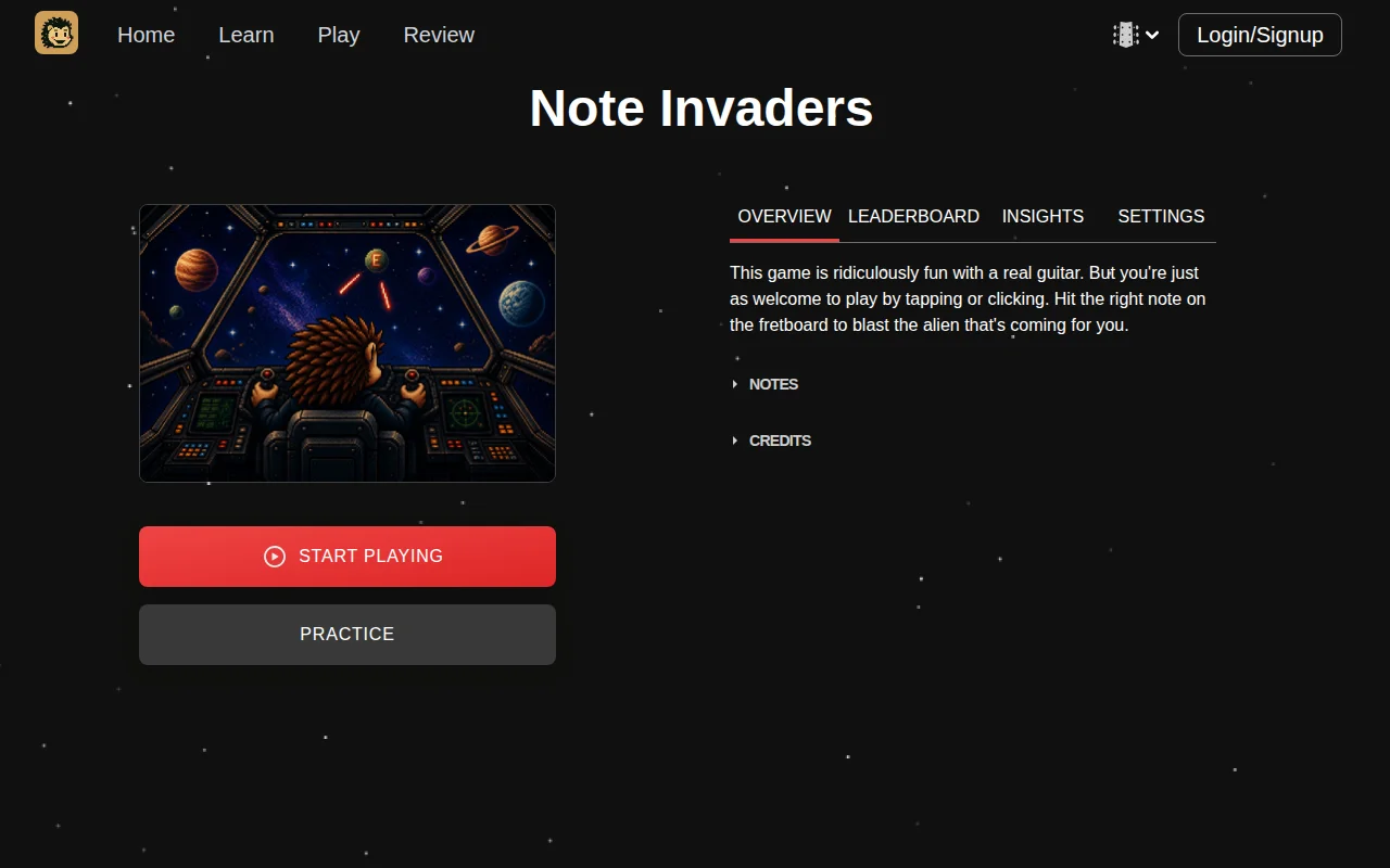 I made a Space Invaders-style, guitar-driven fretboard learning game