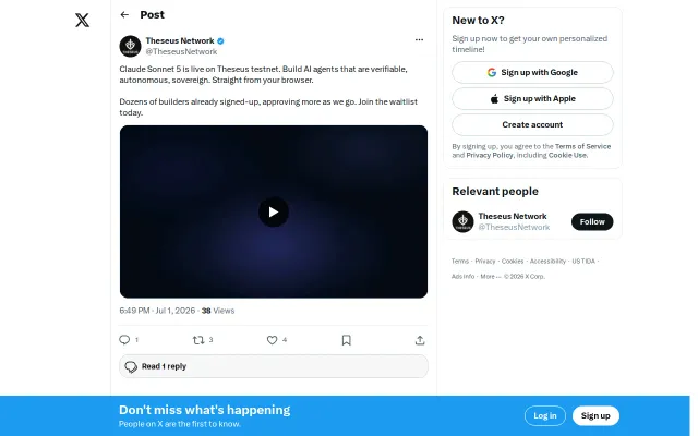 Build autonomous agents on Theseus with Sonnet 5 from the browser