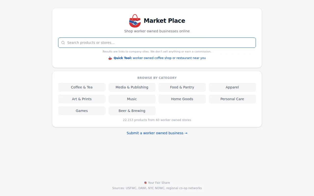 Searchable directory of 22k+ products from worker-owned co-ops