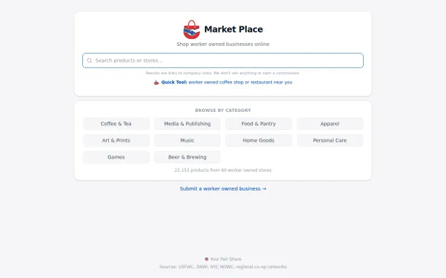Searchable directory of 22k+ products from worker-owned co-ops