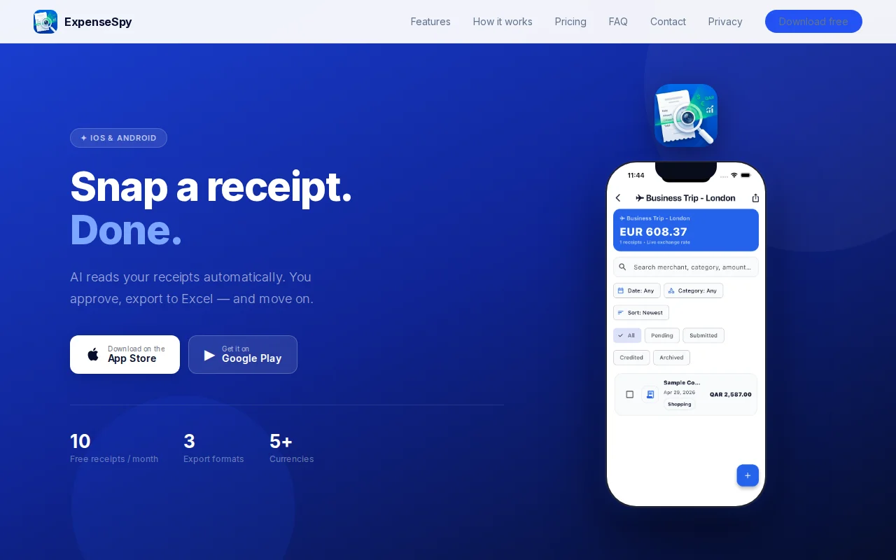 ExpenseSpy – AI receipt scanner that exports to Excel, built solo
