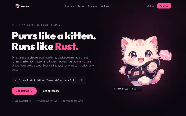 Meow – The 4th and final JavaScript runtime and toolchain