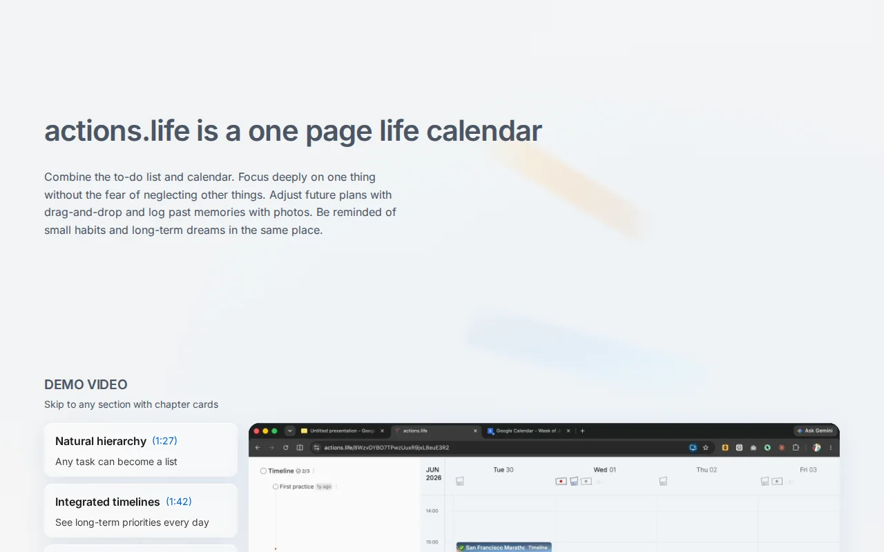 One Page Life Calendar