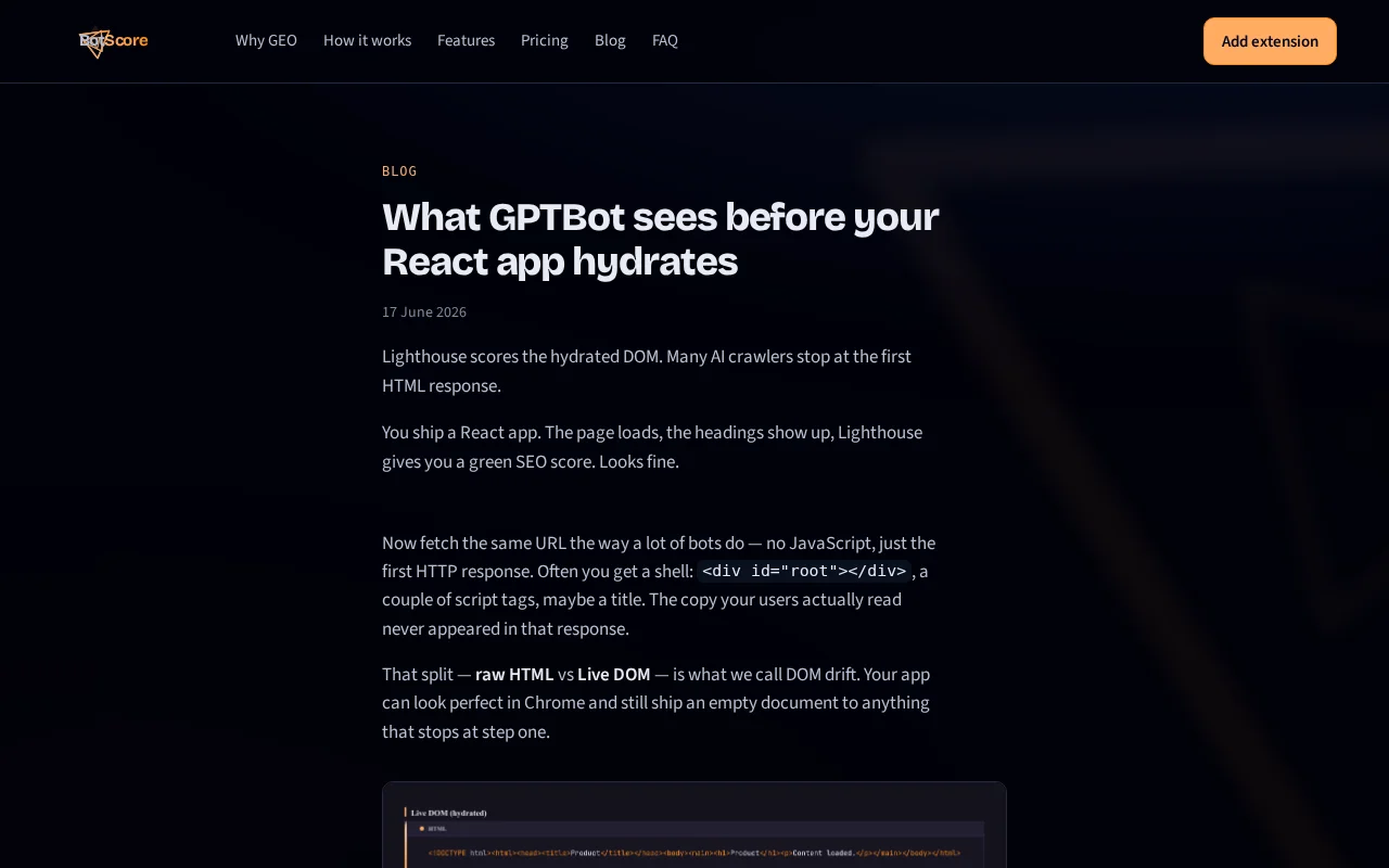 What GPTBot sees before your React app hydrates