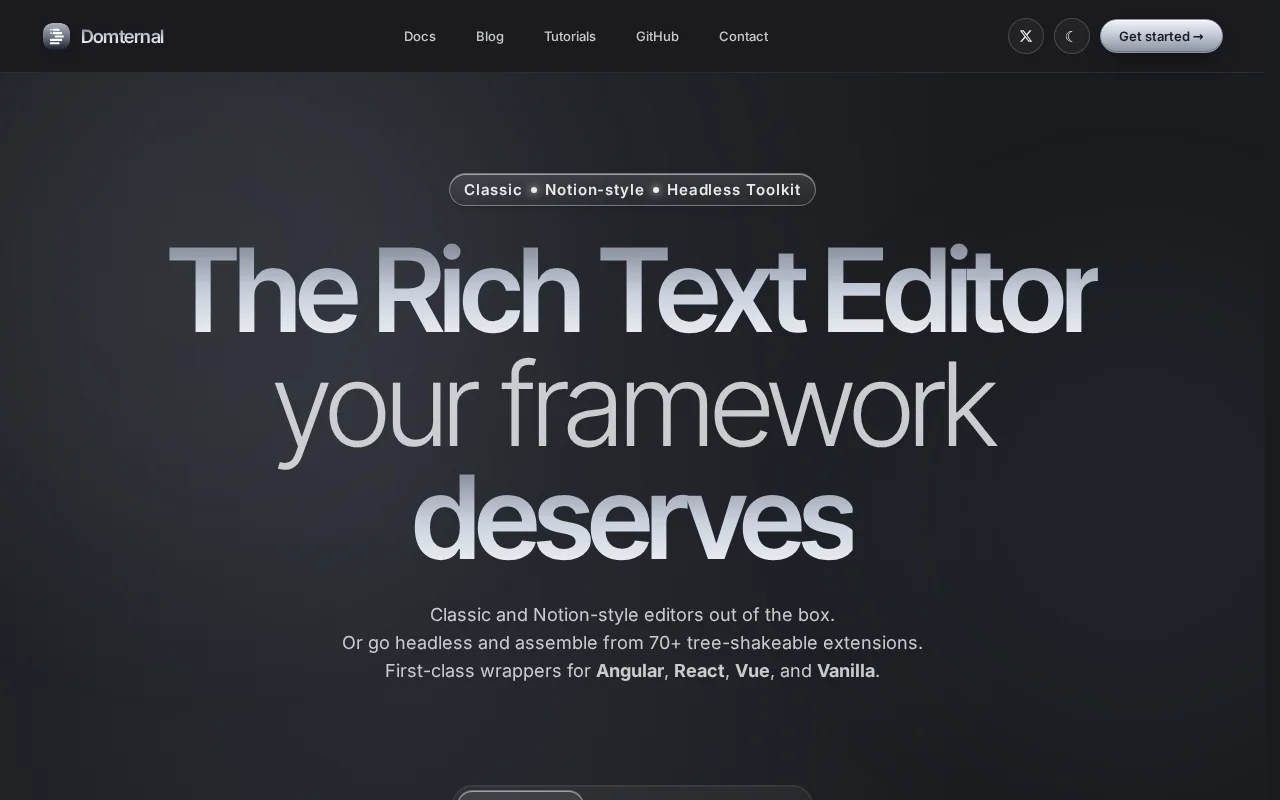 Domternal – headless rich-text editor for Angular/React/Vue/Vanilla