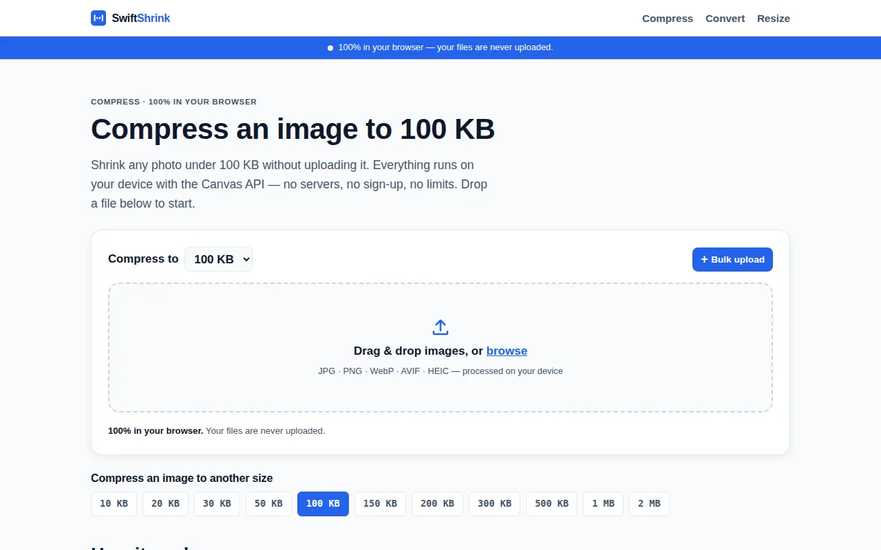SwiftShrink – compress an image to an exact KB size, in the browser