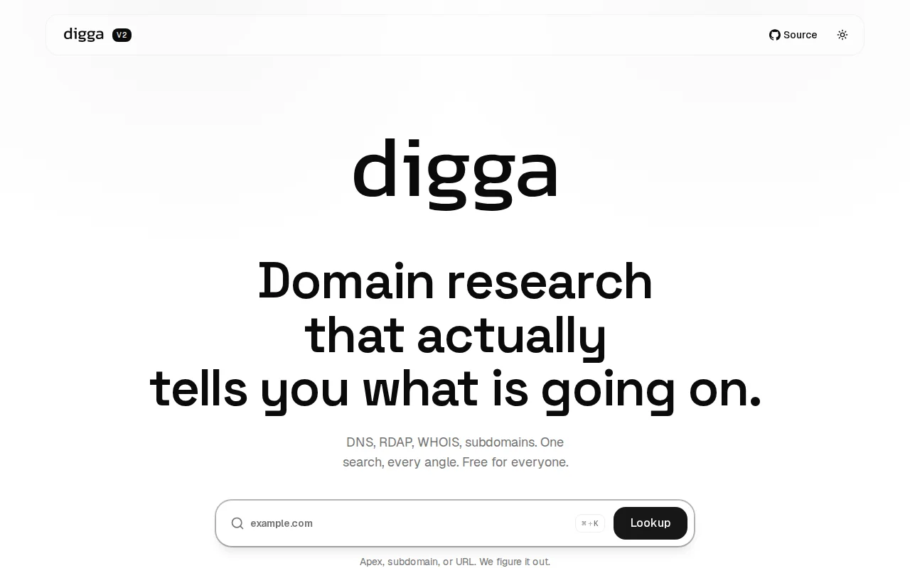 Digga – DNS, RDAP/WHOIS, subdomains and more in one lookup