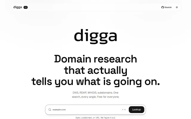 Digga – DNS, RDAP/WHOIS, subdomains and more in one lookup