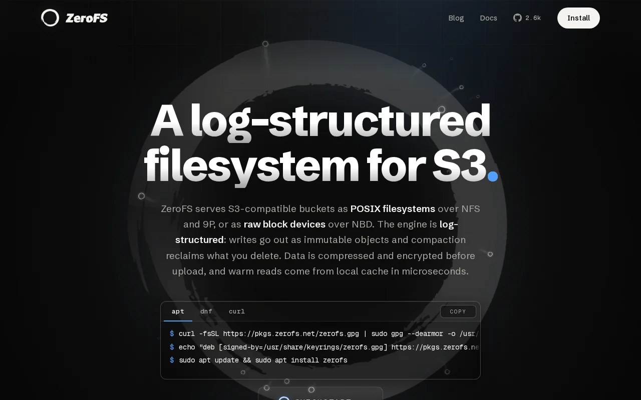 ZeroFS – A log-structured filesystem for S3