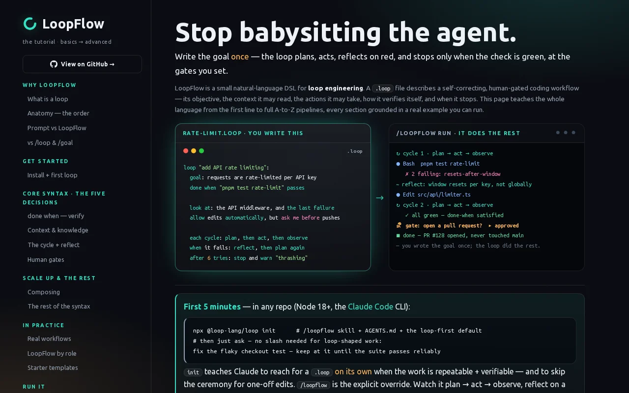 LoopFlow – plain-English loops that run coding agents until tests pass