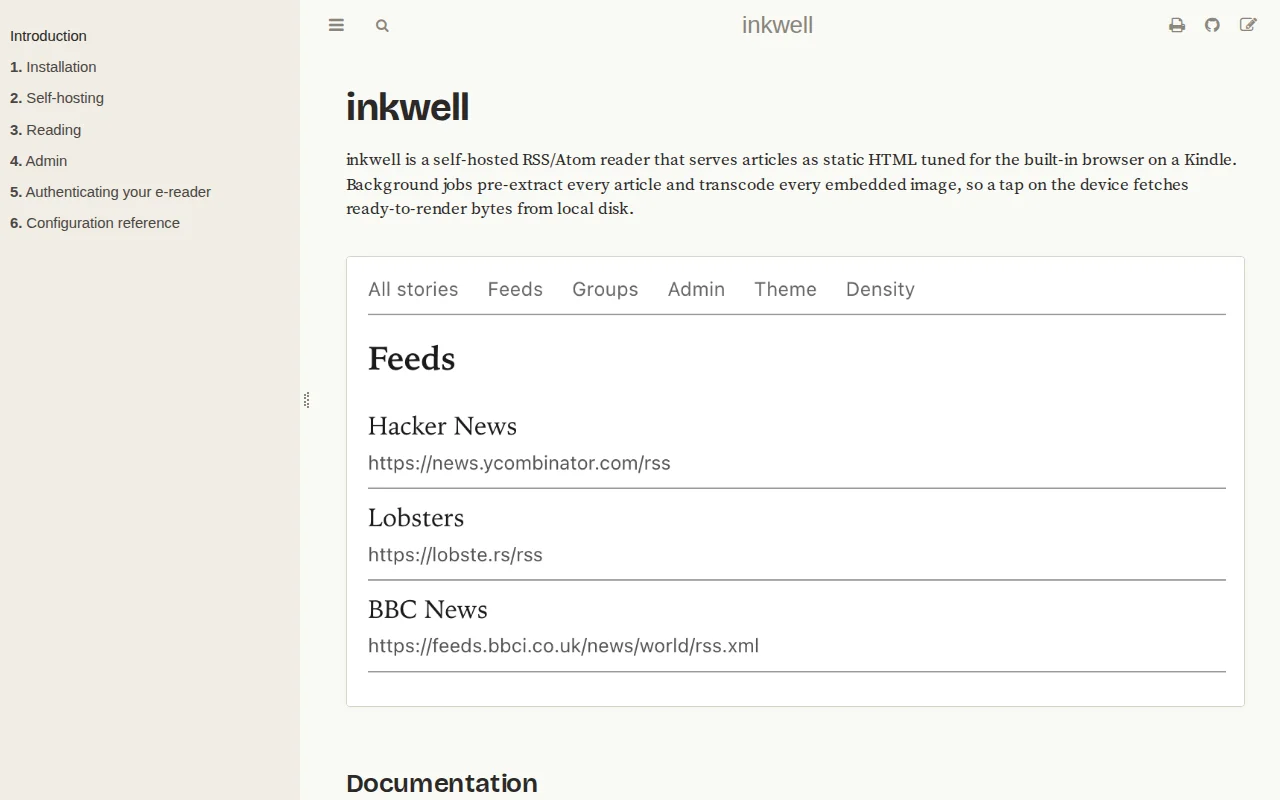 Inkwell – An RSS reader for e-ink devices