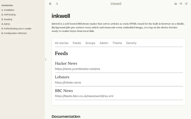 Inkwell – An RSS reader for e-ink devices