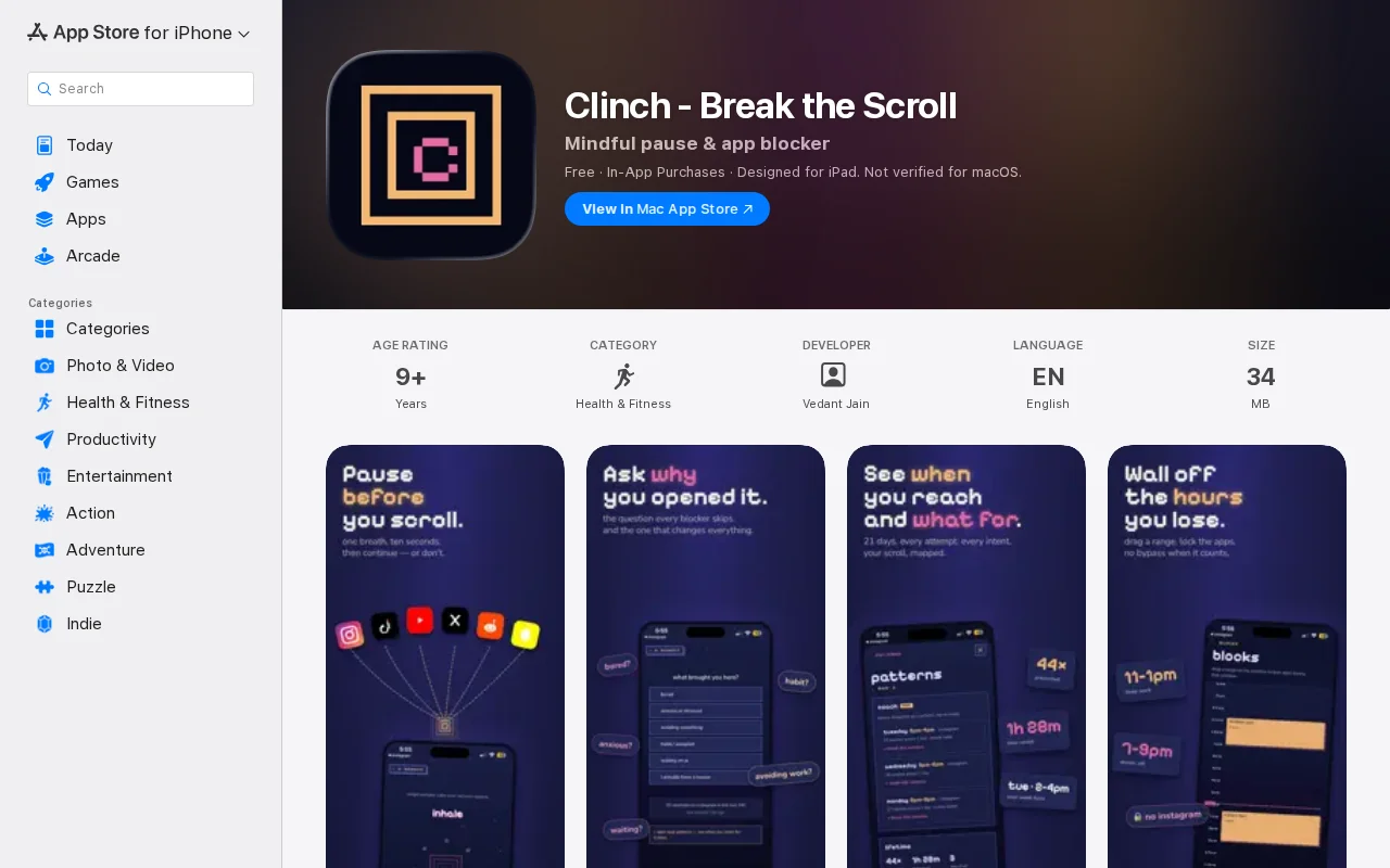 Clinch – I intercept iOS app opens to interrupt doomscrolling