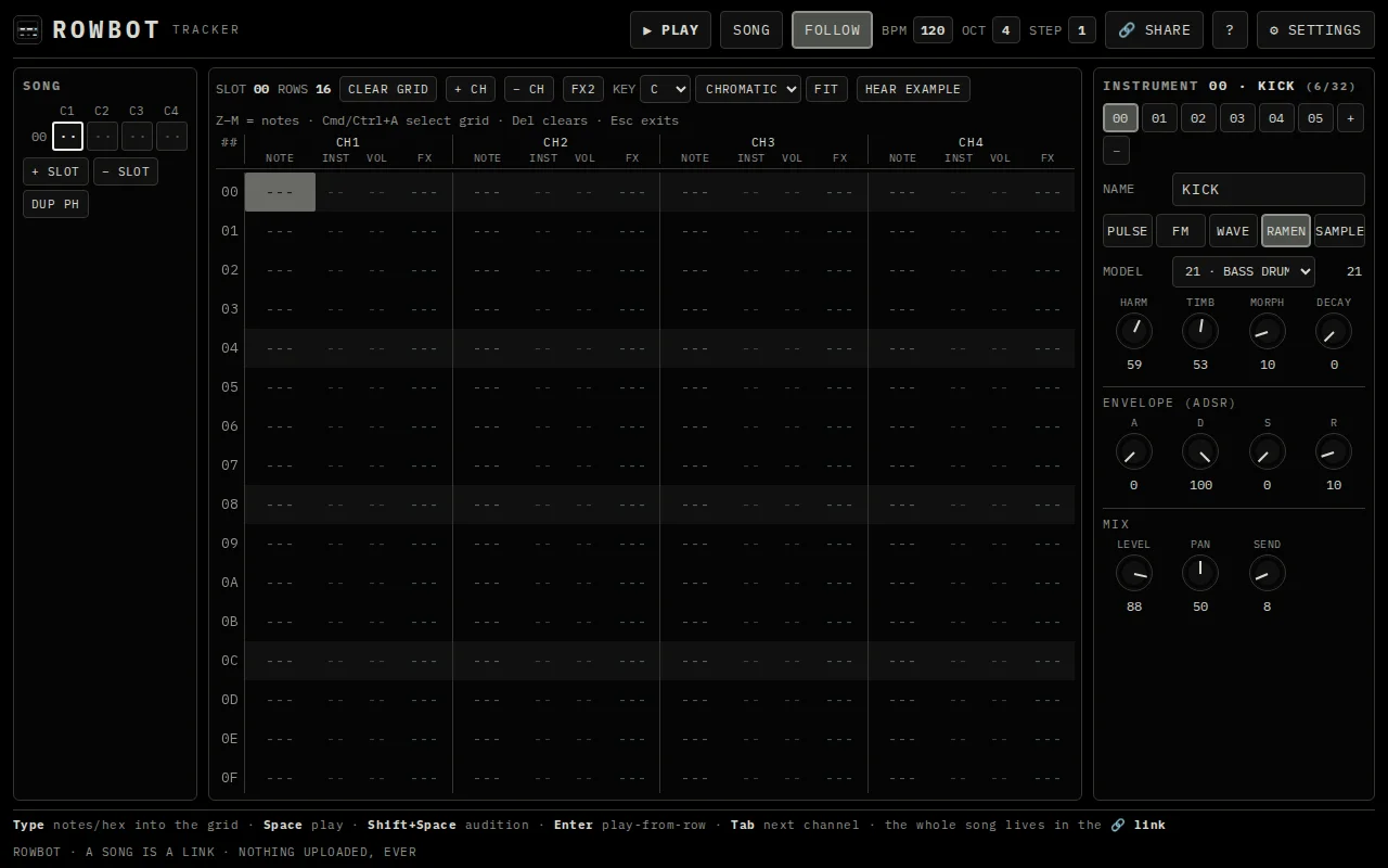 A tracker and synthesizer in your web browser