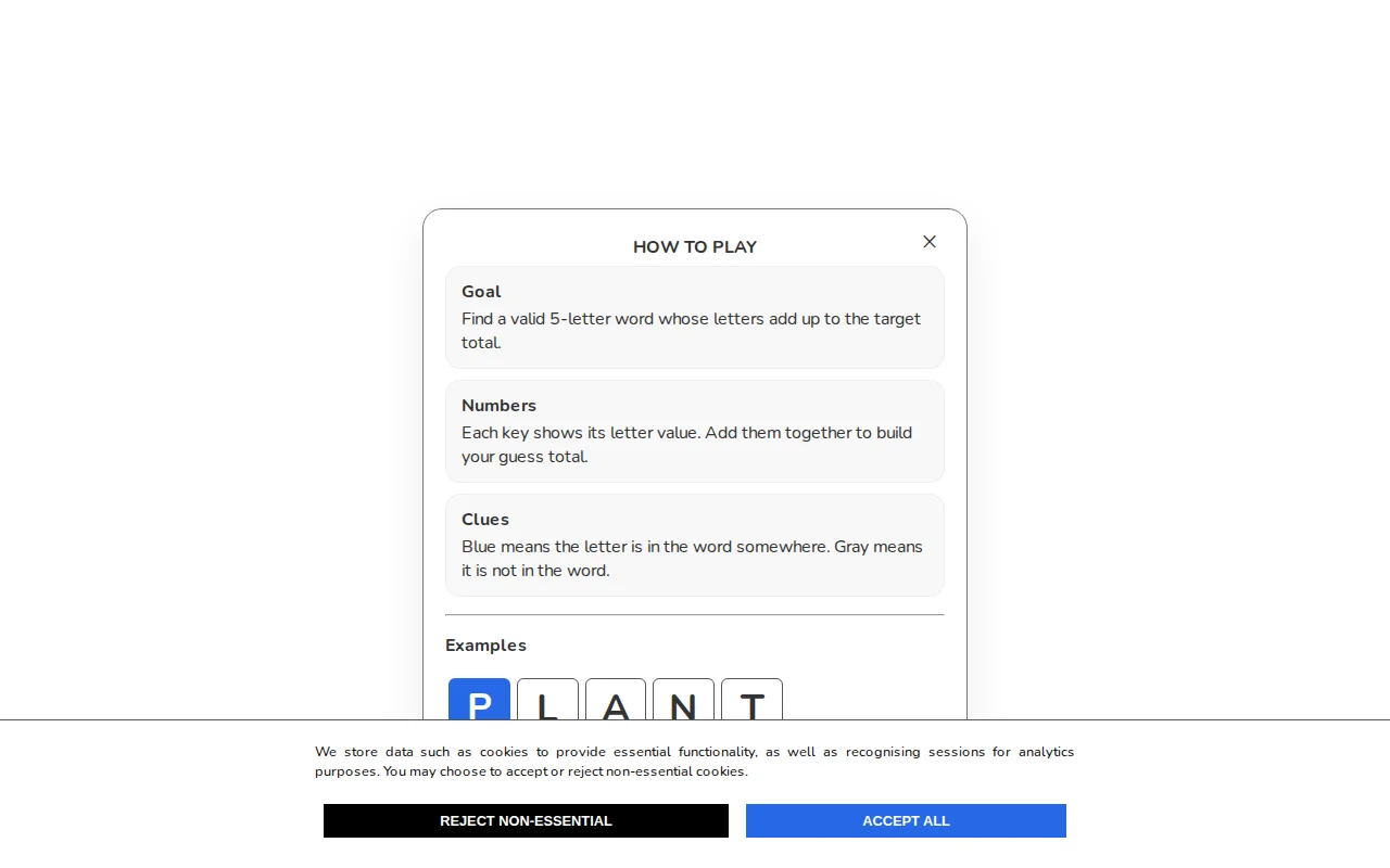 Numbword – a daily word game where letters add up to a target
