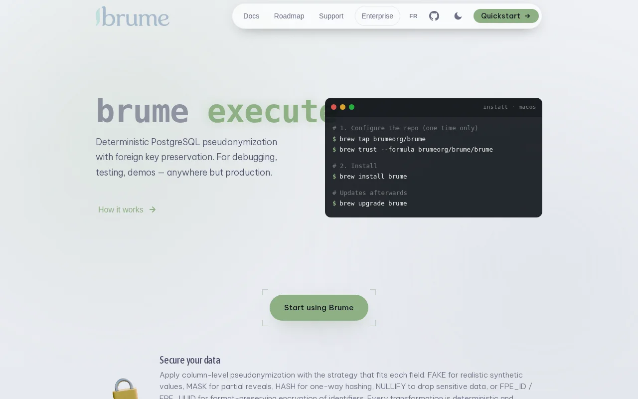 Brume – Postgres pseudonymization that preserves FKs across tables