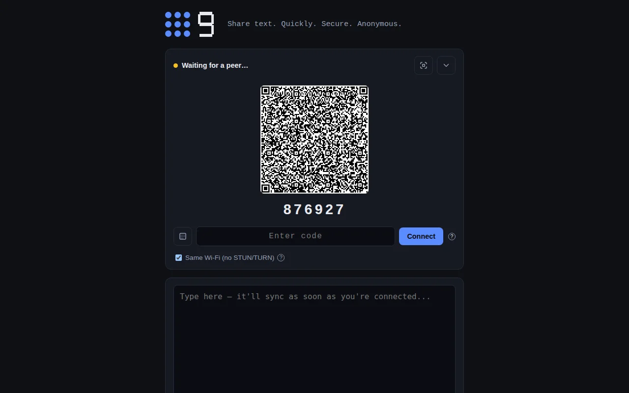 Quick anonymous text and file sharing over the internet