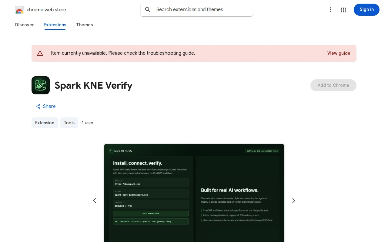 Spark KNE Verify – Verify selected AI claims in the browser