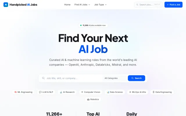 Handpicked AI jobs from 170 AI companies, sourced from career pages