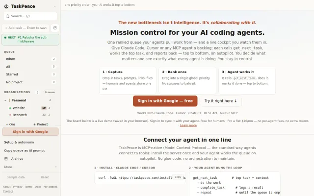 TaskPeace – a task queue my AI coding agents pull work from over MCP