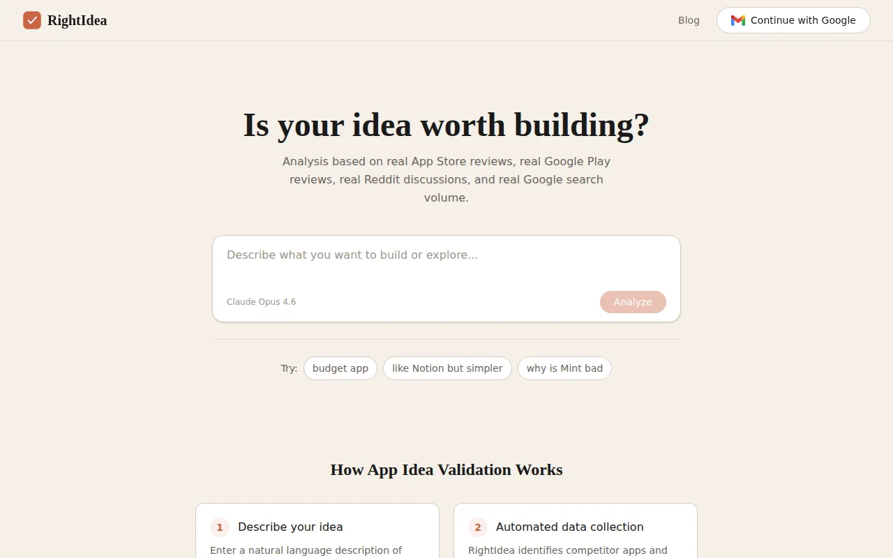 RightIdea – Validate app ideas with real market data before you build