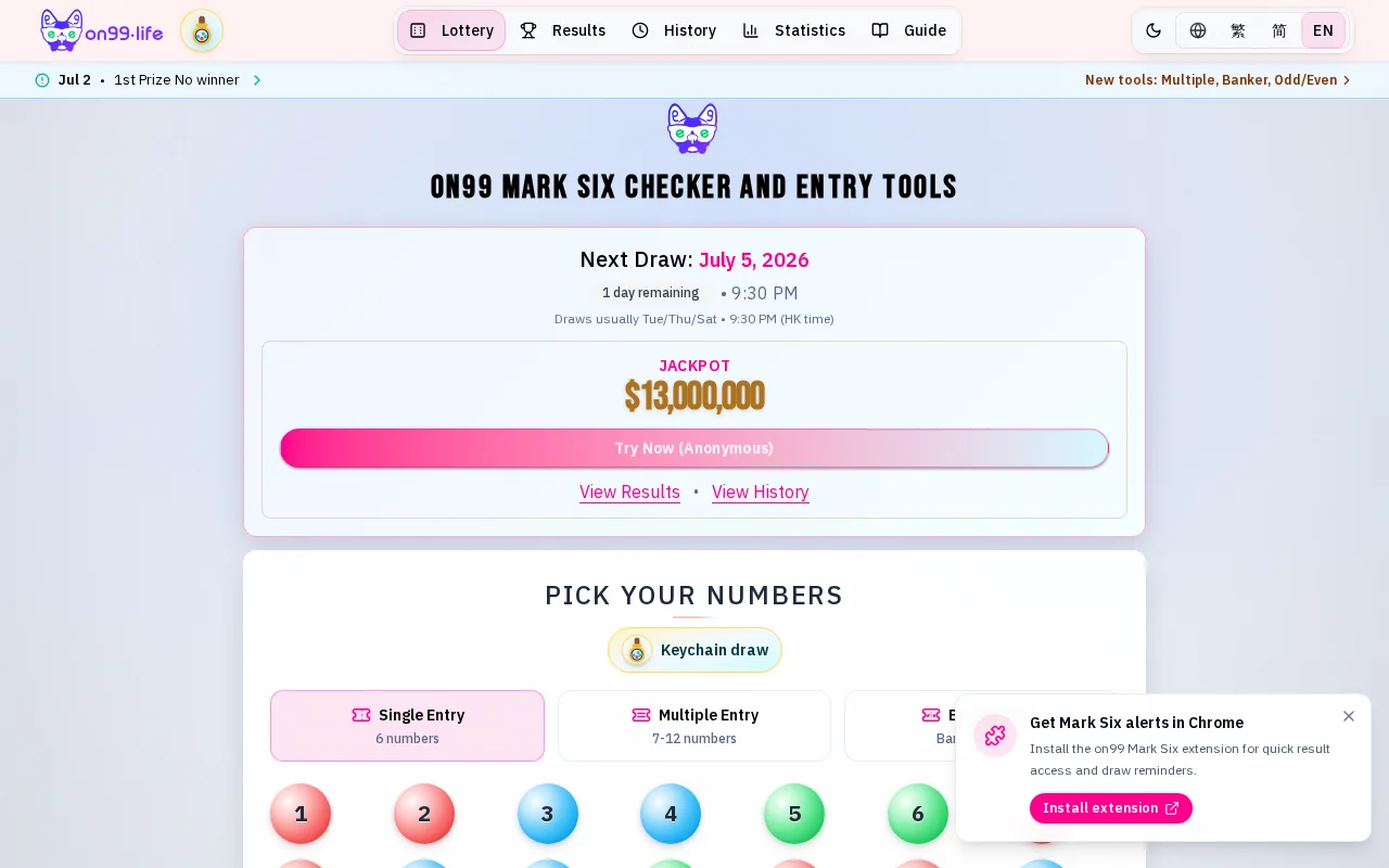 On99 – a no-signup Hong Kong Mark Six checker and stats explorer