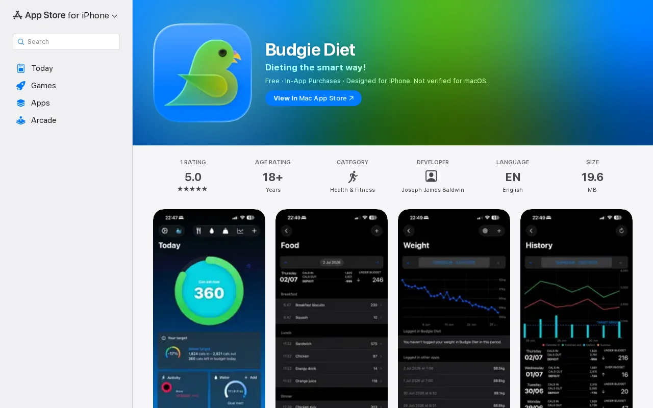 A free, no-ad, no-account, no-server iOS calorie budgeting/diet app