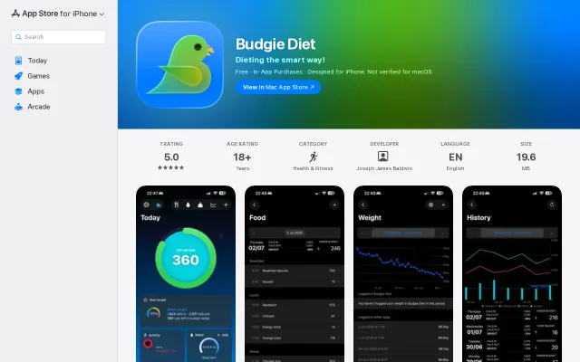 A free, no-ad, no-account, no-server iOS calorie budgeting/diet app