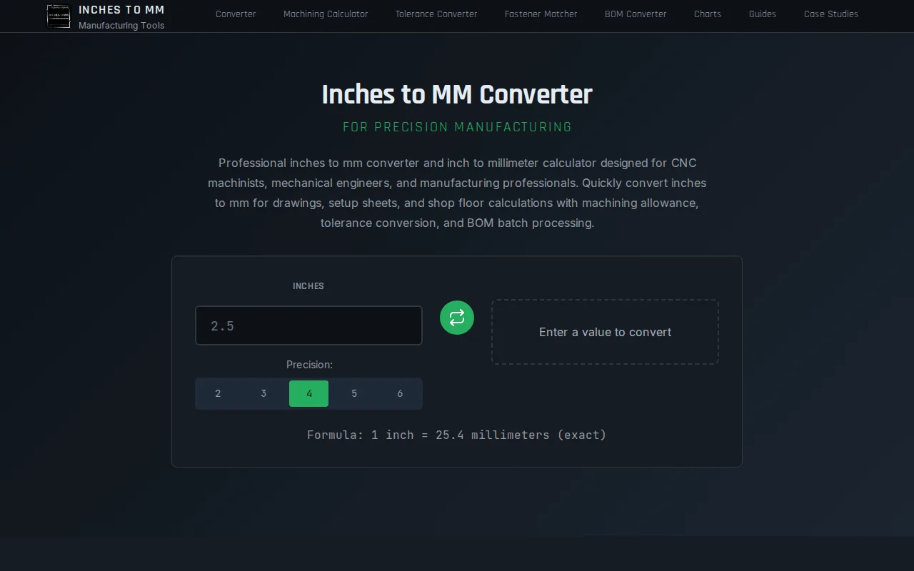 Inches to MM converter for manufacturing and hardware checks