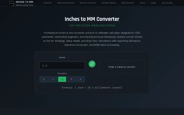 Inches to MM converter for manufacturing and hardware checks