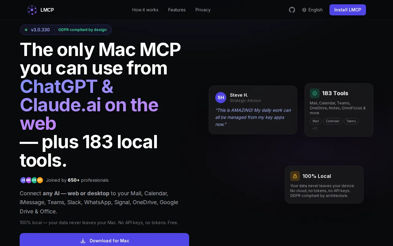 Local MCP – Claude/ChatGPT read your iMessage, Teams, files on-device