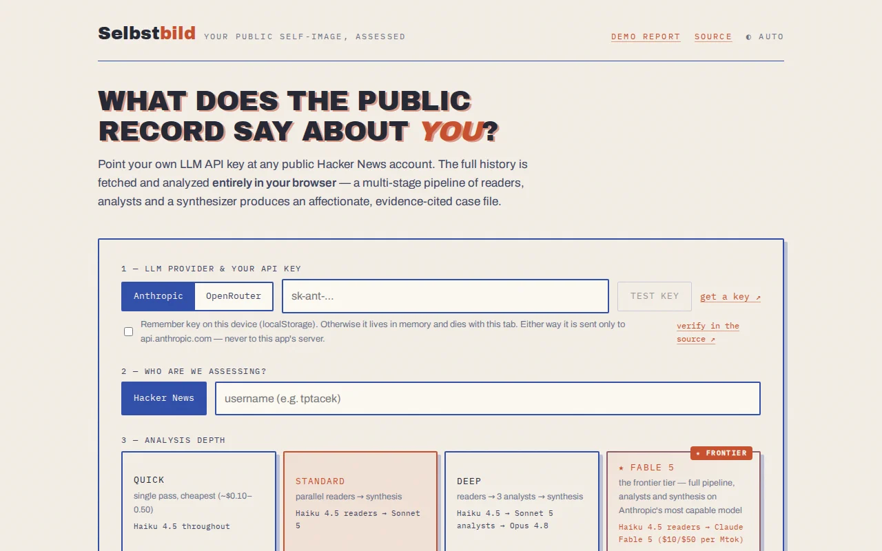 Selbstbild – What Fable 5 thinks of your HN comment history