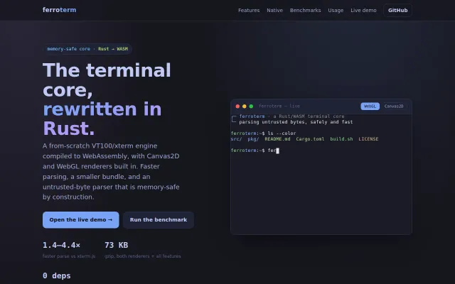 Ferroterm – Rust / WebAssembly Terminal Emulator and Library