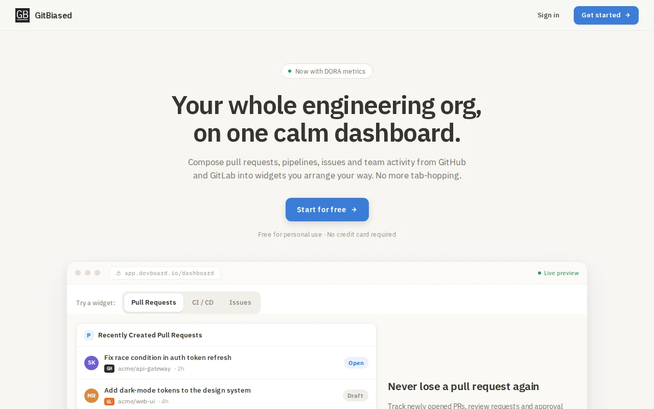 Calm Engineering Dashboard