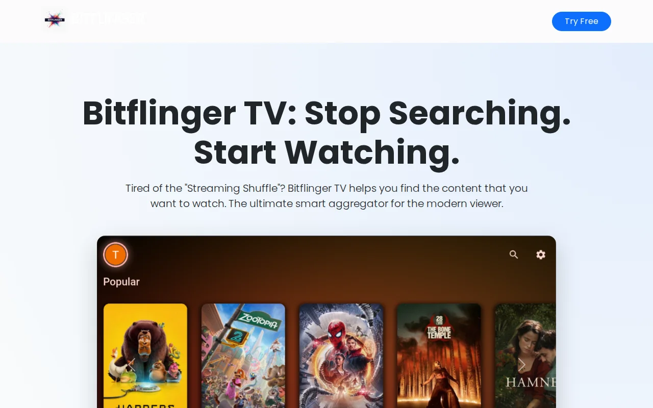Bitflinger TV – An ad-free smart aggregator and TV launcher