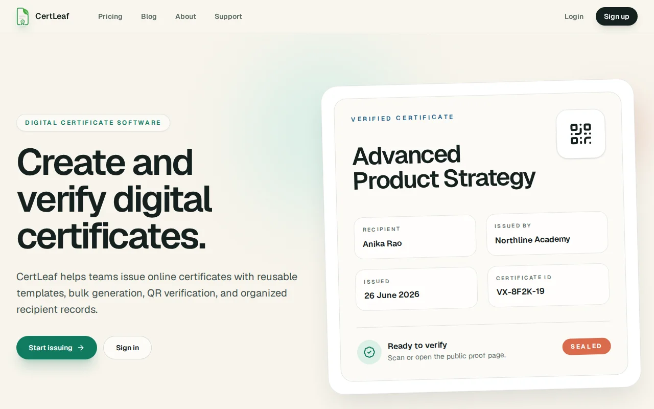 CertLeaf helps event organizers issue verifiable E-certificates