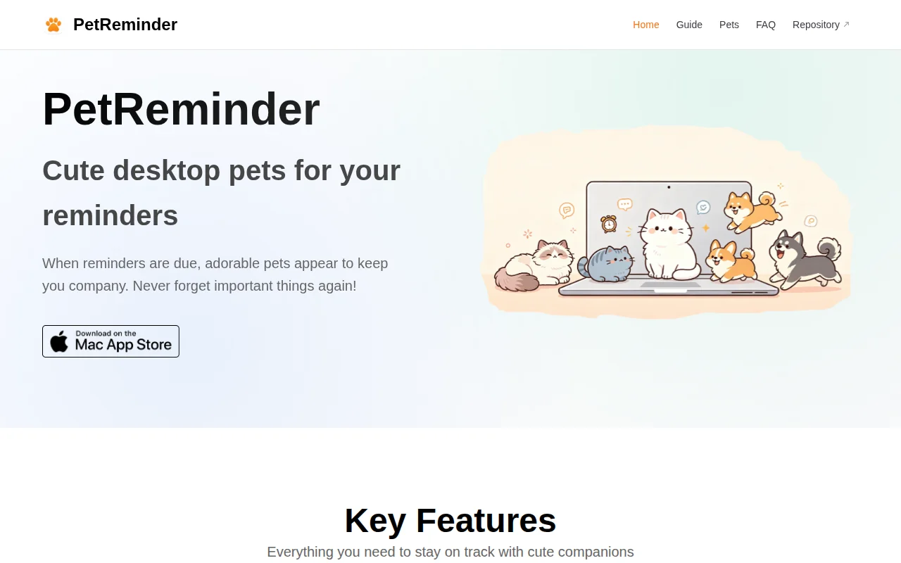 Pet Reminder – A macOS reminder app with a desktop pet