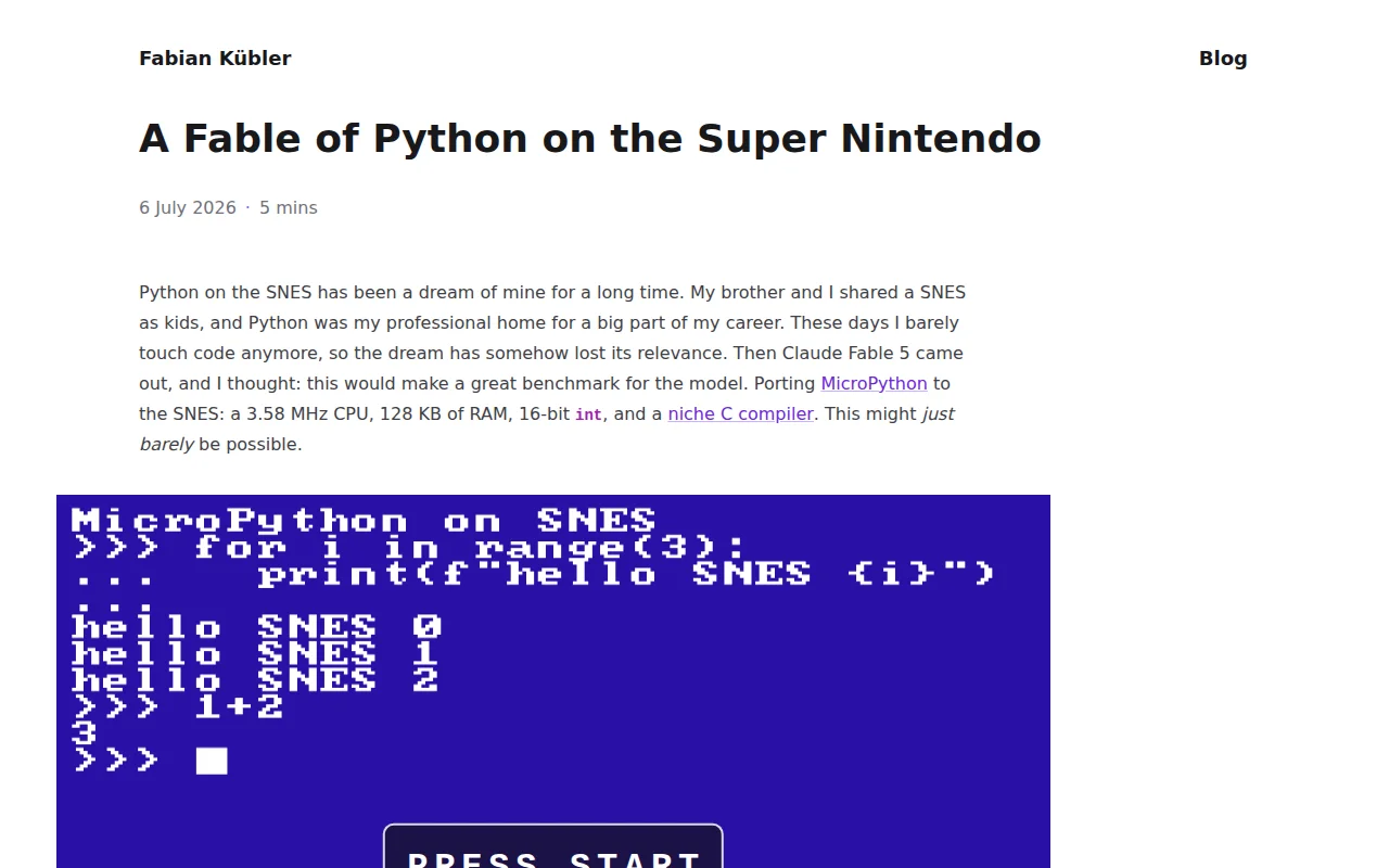 Python running on the Super Nintendo (in-browser demo)