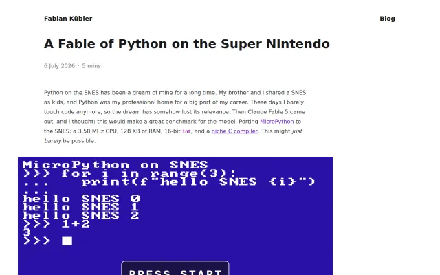 Python running on the Super Nintendo (in-browser demo)
