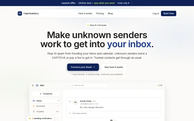 Captchainbox – make senders work to get into your inbox