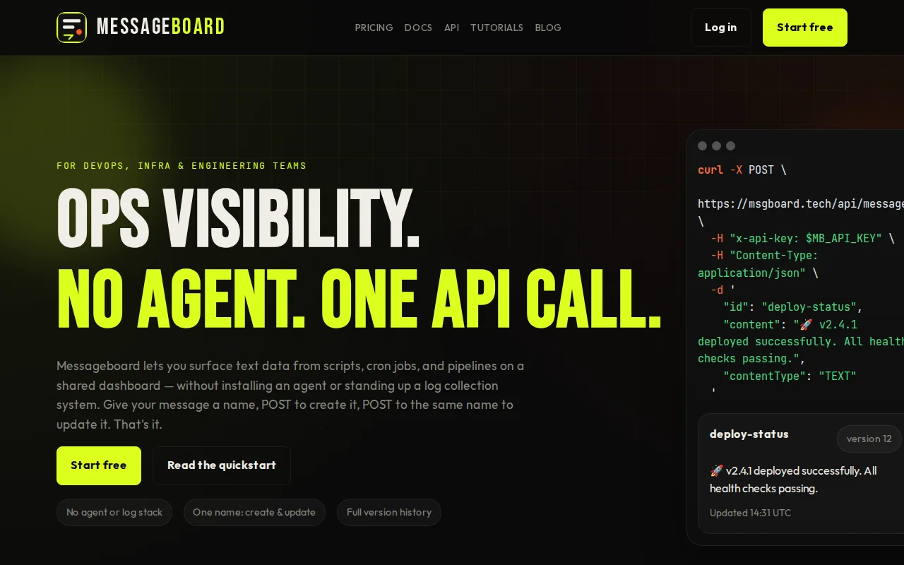 Messageboard – A simple API-first dashboard for human readable messages